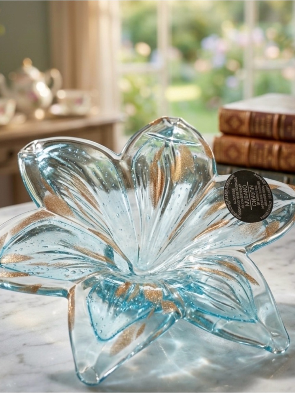🧡 Stunning Murano Blue and Gold Starflower Glass 🩵